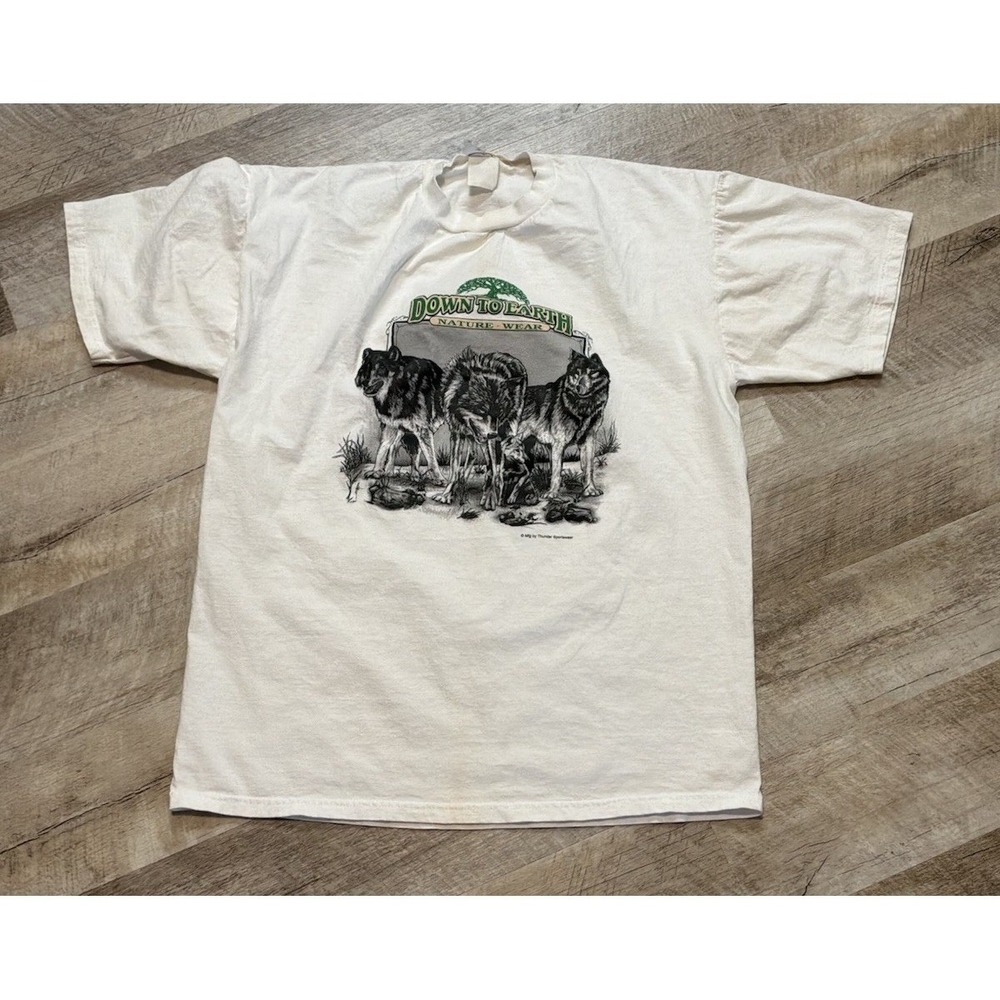 Vtg Down To Earth Wolves White T Shirt Wolf Pack Sz XL